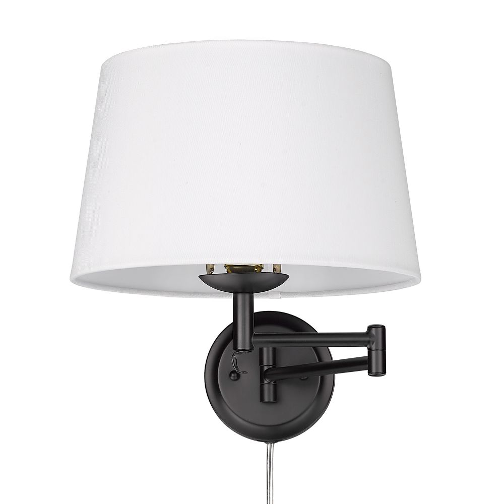 Golden Lighting 3692-A1W BLK-MWS Eleanor Articulating Wall Sconce in Matte Black with Modern White Shade
